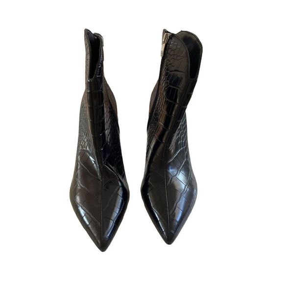 Nine West Womens Black Snakeskin Ankle Pointed Toe Chunky Heeled Boots Size 9.5 - Picture 4 of 7